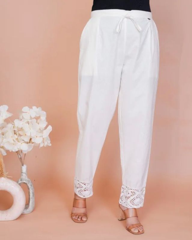 Ladies Ornate Weave Off-White Crochet Pant
