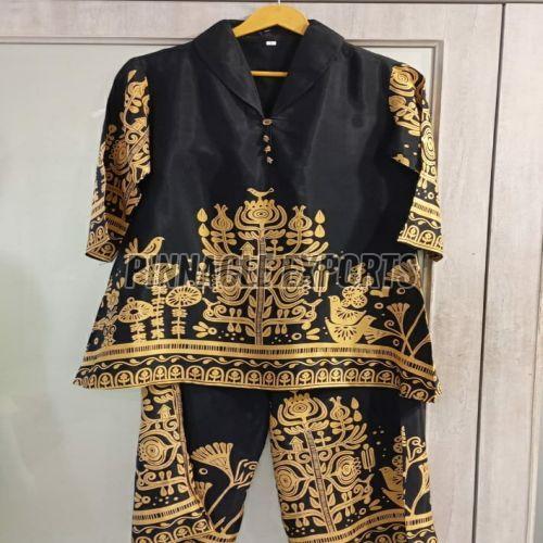 Ladies Black Rayon Printed Cord Set