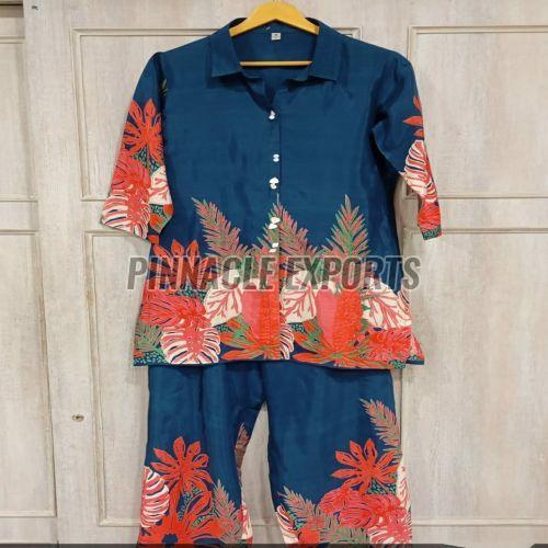 Ladies Floral Rayon Printed Cord Set