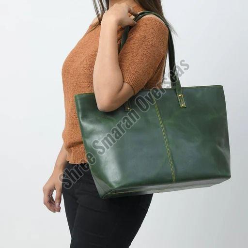 Green Leather Tote for Women
