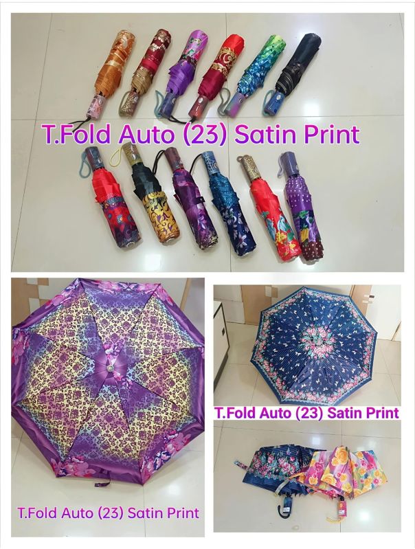 23 Inches Three Fold Auto Satin Print Umbrella