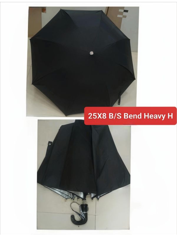 25x8 Inches Black Silver Bend Heavy Handle Umbrella
