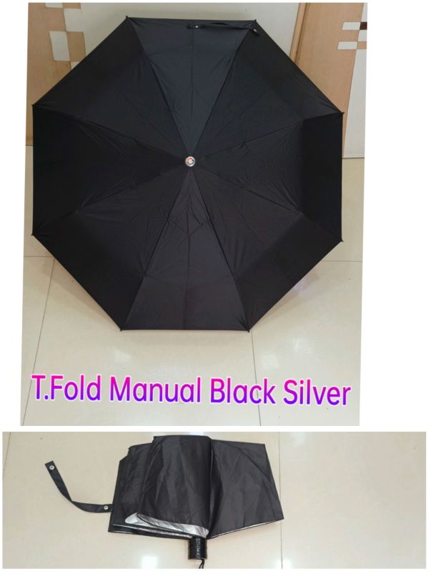 Three Fold Manual Black Silver Umbrella
