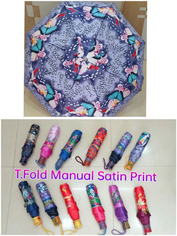 Three Fold Manual Satin Print Umbrella