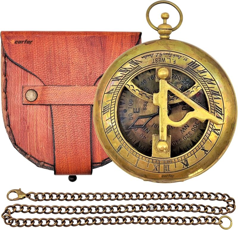 Solid Brass Vintage Navigational Compass with Leather Case
