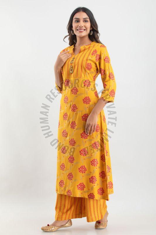 Ladies Floral Printed Rayon Green Palazzo Suit Set
