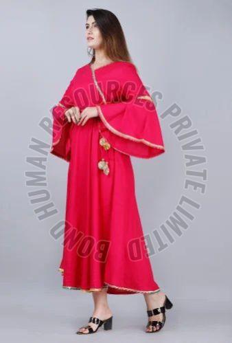 Ladies Pink Long Frock Cotton Kurti