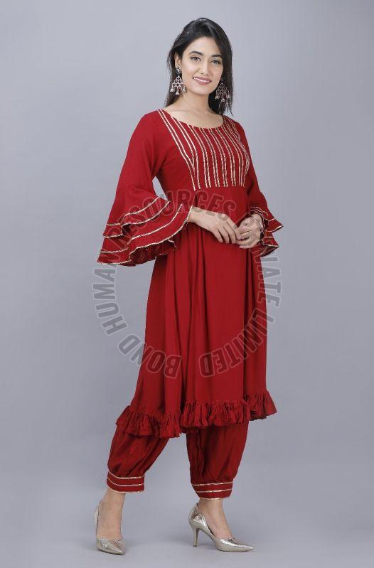 Ladies Pleated Gotta Patti Kurta with Salwar
