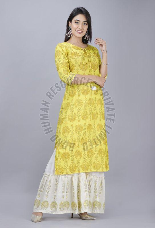 Ladies Printed Rayon Sharara Suit Set