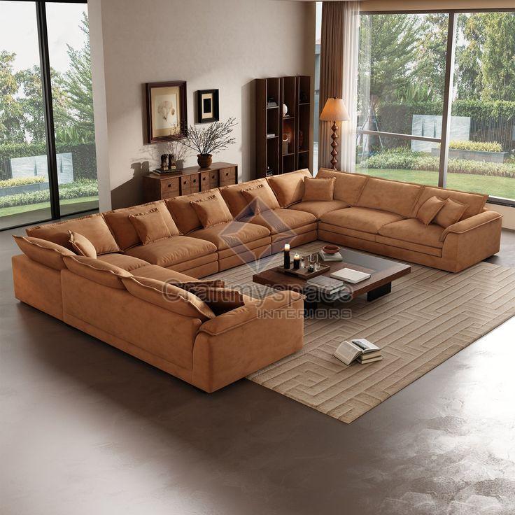 Brown U Shaped Sofa