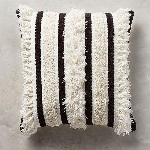 Handmade Cotton White and Brown Crochet Cushion Cover