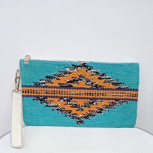 Handmade Sky Blue and Orange Cotton Clutch Bag