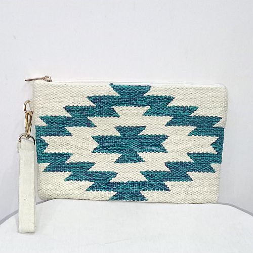 Handmade White and Green Cotton Clutch Bag