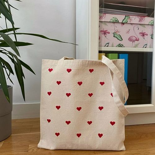 Heart Printed Cotton Tote Bag