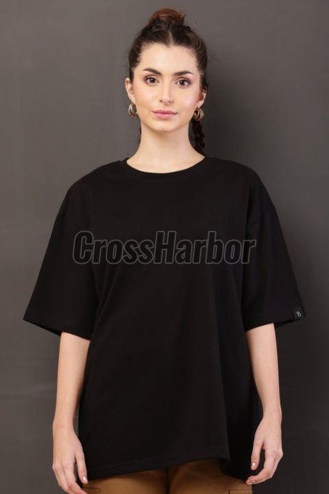 Ladies Plain Black Oversized T-Shirt