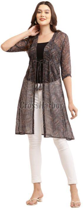 Ladies Premium Chiffon Printed Long Shrug