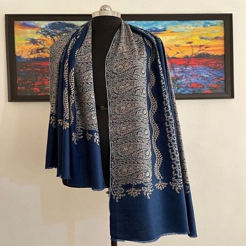 Blue Pure Pashmina Jaal Shawl