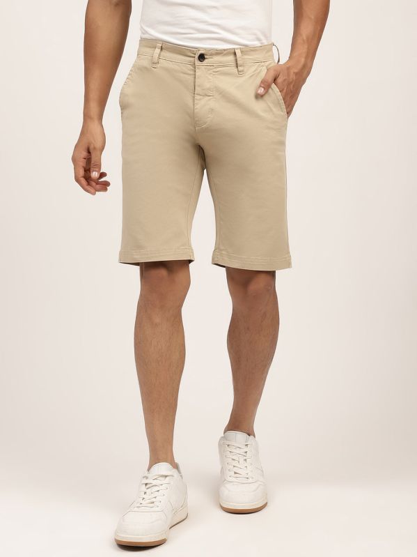 Mens Sand Solid Regular Fit Shorts