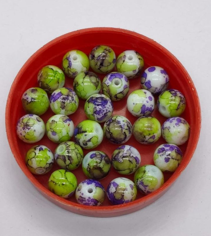 Green Marble Print Glass Beads