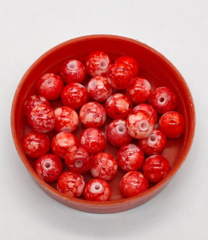 Red Marble Print Glass Beads