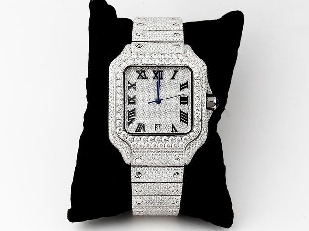 Iced Out Cartier Santos Moissanite Watch