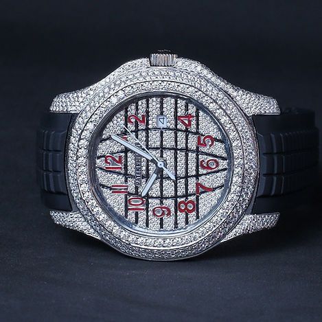 Iced Out Patek Philippe Moissanite Watch With Black Rubber Strap