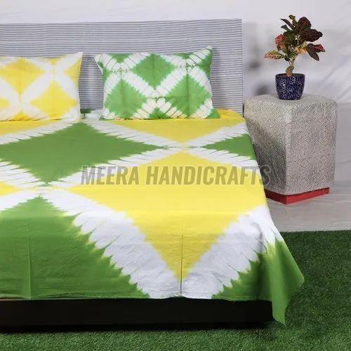 Beautiful Yellow Green Tie Dye Cotton Bed Sheet Set