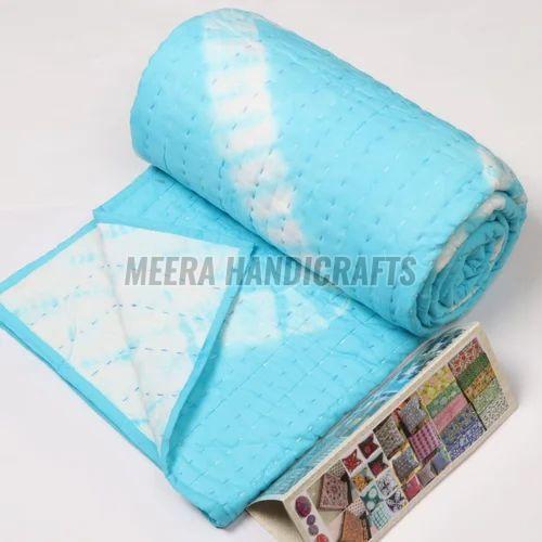Blue And White  Cotton Handmade Kantha Quilt