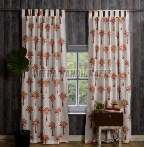 Cotton Orange Tree Block Printed Curtain