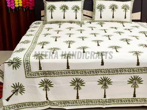 Double Palm Tree Hand Block Print Bed Sheet Set