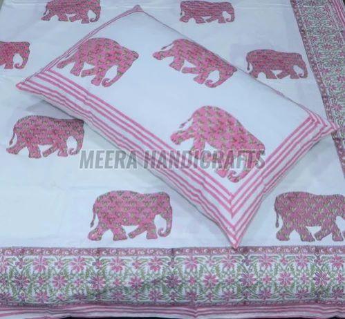 Elephant Hand Block Printed Cotton Bed Sheet Set