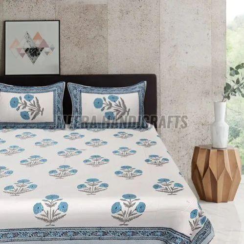 Floral Print Hand Block Printed Cotton Bed Sheet Set