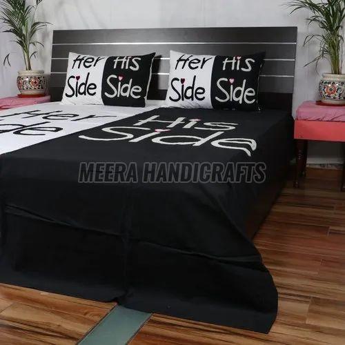 Hand Block Print Black And White Cotton Bed Sheet Set