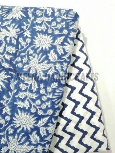 Ladies Blue Printed Cotton Suit Material
