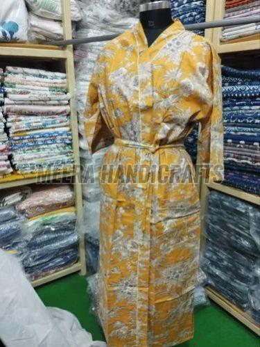 Ladies Cotton Yellow White Bathrobe