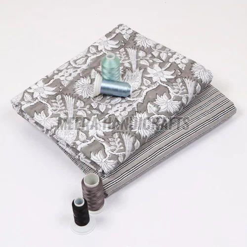 Ladies Grey Floral Printed Suit Material