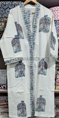 Ladies Peacock Printed Cotton Bathrobe