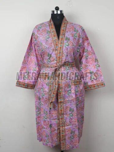 Ladies Printed Lavender Cotton Bathrobe