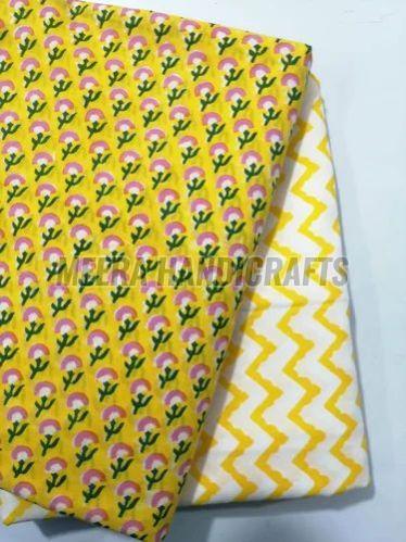 Ladies Yellow Hand Block Printed Suit Material