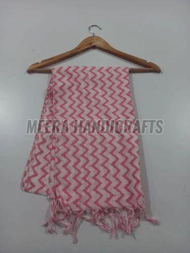 Pink And White Hand Block Printed Soft Cotton Stole