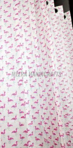 Pink Hand Block Bird Print Cotton Curtain