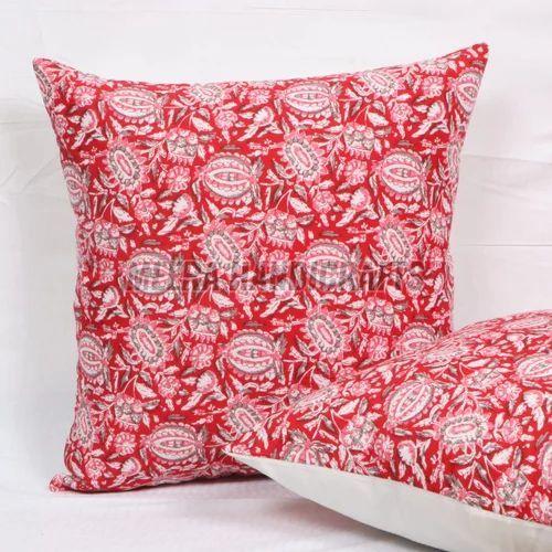 Red Cotton Block Print Cushion Cover