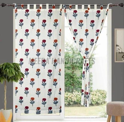 Red Cotton Rose Print Designer Window Curtain