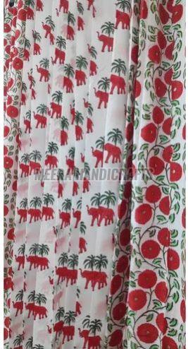 Red Hand Block Printed Cotton Curtain