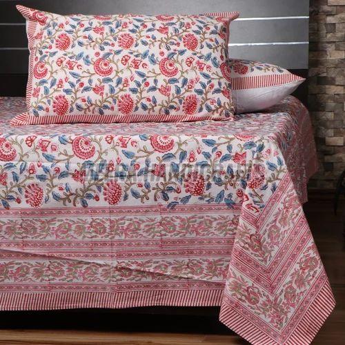 Royal Pink Floral Printed Cotton Bed Sheet Set