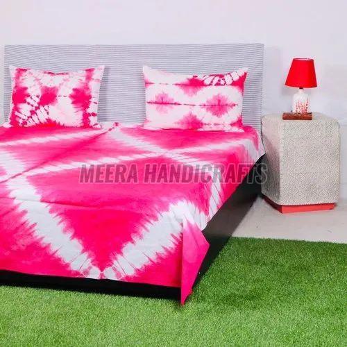 White and Pink Tie Dye Cotton Bed Sheet Set