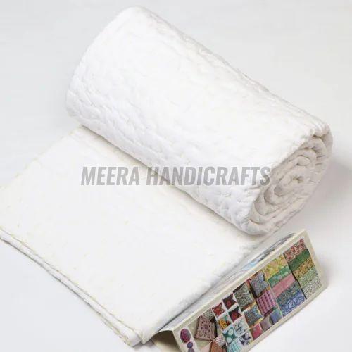 White Plain Cotton Handmade Kantha Quilt