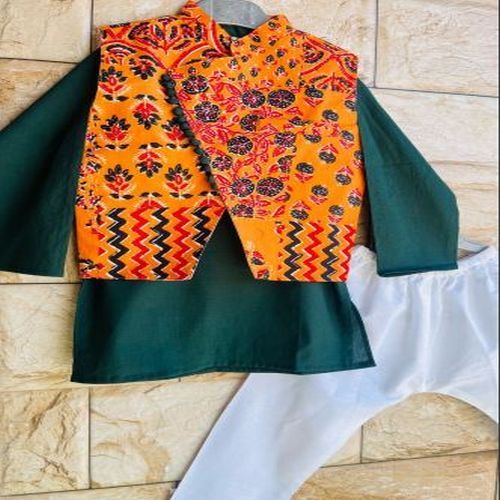 Boys Printed Kurta Pajama with Jacket