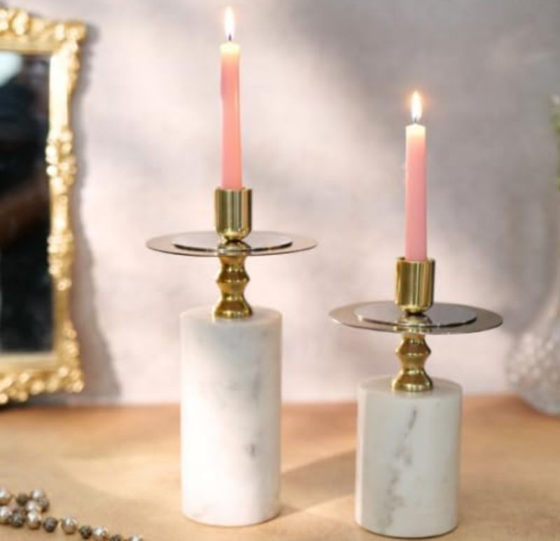 Marble & Wooden Candle Stand