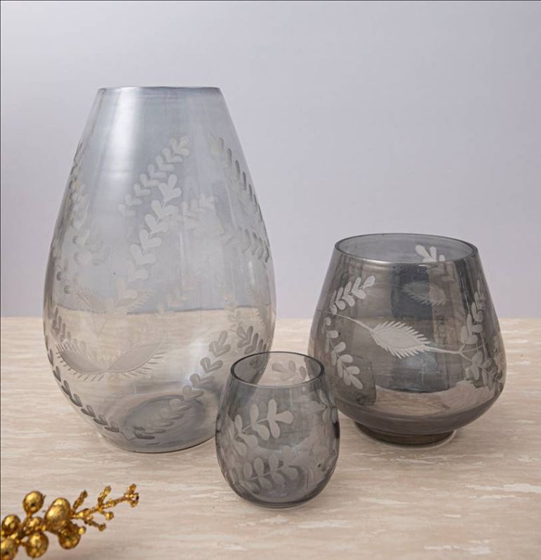 Etched Grey Luster Vases